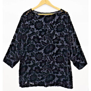 Vintage Joan Velvet Burnout Top 2X Long Sleeve Blouse Rayon/Silk Blend